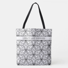 Geometrische zwarte en witte kleurbare kunststofta tote bag