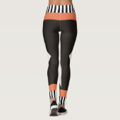 Geometrische zwarte en witte strepen modern koraal leggings (Achterkant)