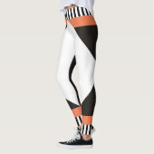 Geometrische zwarte en witte strepen modern koraal leggings (Links)