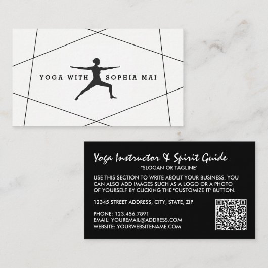 Geometrische zwarte en witte Yoga-instructeur Visitekaartje (Voorkant / Achterkant)