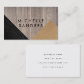 Geometrische zwarte folieplaat van leder visitekaartje (Voorkant / Achterkant)