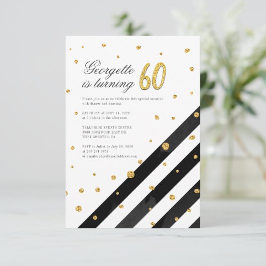 Geometrische zwarte glitter, 60e verjaardag kaart (Staand voorkant)