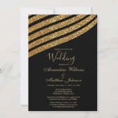 Geometrische zwarte goudglitter abstracte bruiloft kaart (Voorkant)