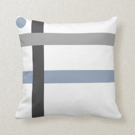 Geometrische zwarte grijze blauwe balken kussen