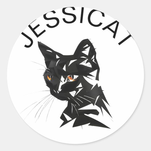 Geometrische zwarte kat illustratie ronde sticker (Voorkant)