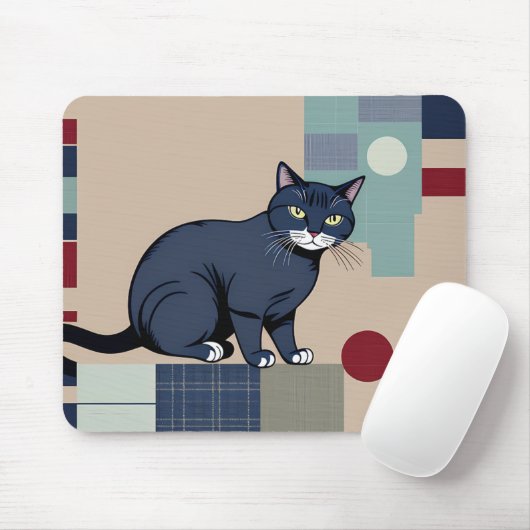 Geometrische zwarte kat kunst Muismat (Met muis)