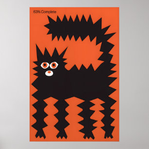 Geometrische Zwarte Kat Kunstprint Absurdist Oranj Poster