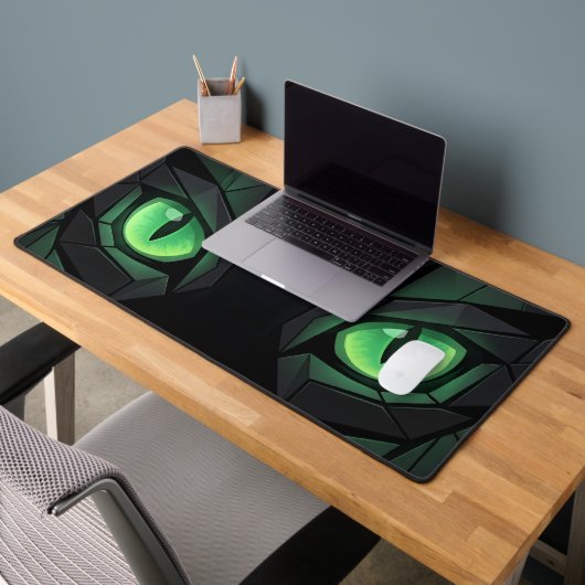 Geometrische Zwarte Kat met Smaragdgroene Ogen Bureaumat (Kantoor 2)