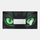 Geometrische Zwarte Kat met Smaragdgroene Ogen Bureaumat (Keyboard & Muis)