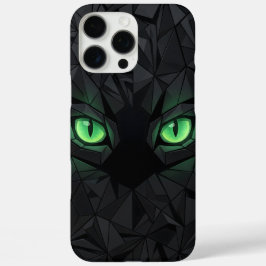 Geometrische Zwarte Kat met Smaragdgroene Ogen iPhone 16 Pro Max Hoesje