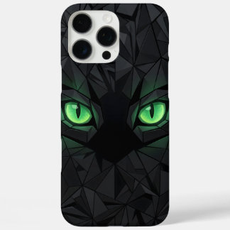 Geometrische Zwarte Kat met Smaragdgroene Ogen iPhone 16 Pro Max Hoesje