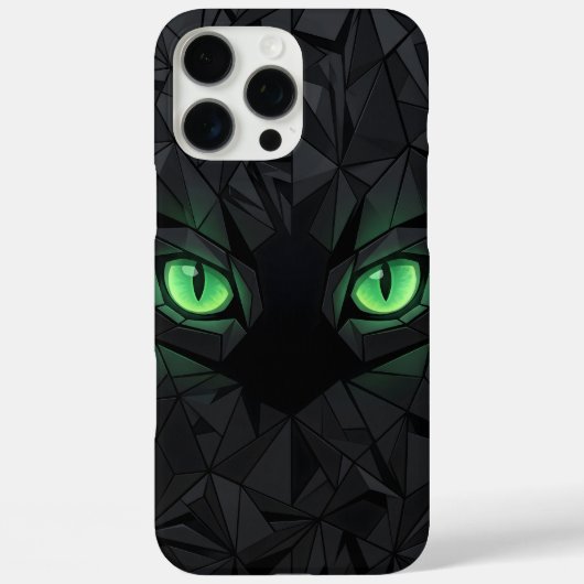 Geometrische Zwarte Kat met Smaragdgroene Ogen Case-Mate iPhone Case (Achterkant)