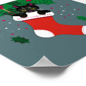 Geometrische zwarte kat zat in kerstmis. poster (Hoek)