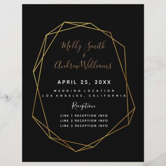 geometrische zwarte kristal bruiloft PROGRAMMA gou (Voorkant)