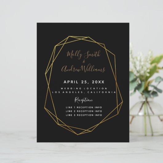 geometrische zwarte kristal bruiloft PROGRAMMA gou (Staand voorkant)