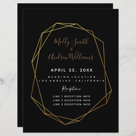 geometrische zwarte kristal bruiloft PROGRAMMA gou (Voorkant / Achterkant)