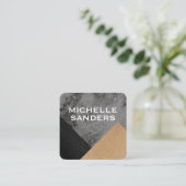 Geometrische Zwarte Marmer Nep Leer Ambacht Vierkante Visitekaartje (Staand voorkant)