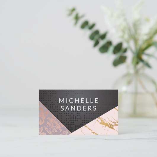 Geometrische zwarte metaal | Goudmarmer Visitekaartje (Staand voorkant)
