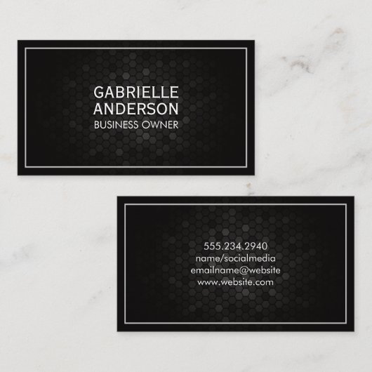 Geometrische zwarte metalen achtergrond | Witte ra Visitekaartje (Voorkant / Achterkant)