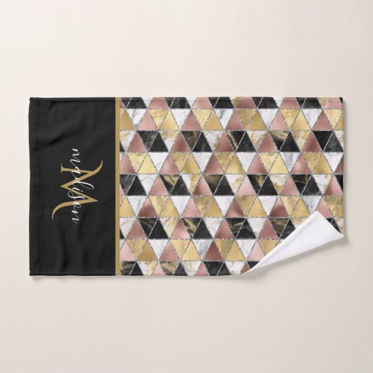 Geometrische zwarte monogram en Roos goudmarmer Bad Handdoek (Handdoek)