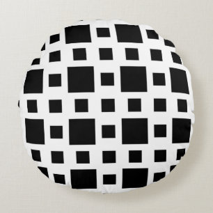 Geometrische Zwarte Vierkanten Rond Kussen