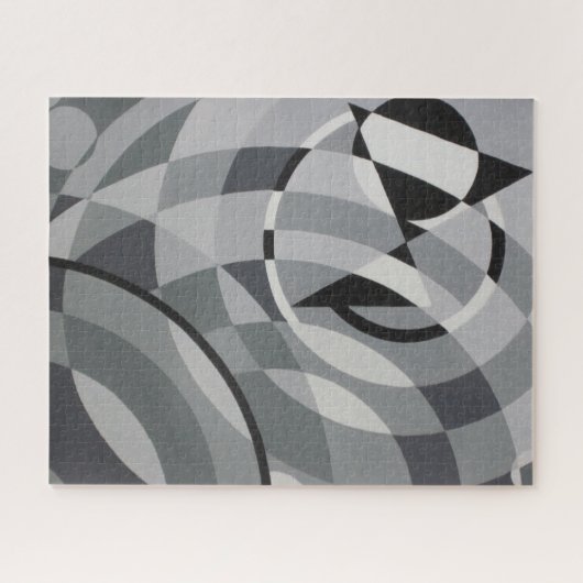 Geometrische zwarte witte cirkels monochroom legpuzzel (Horizontaal)