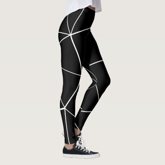 Geometrische zwarte witte driehoeken lijnen retro leggings (Rechts)