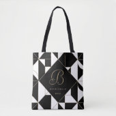 Geometrische zwarte, witte en gouden monogram brui tote bag (Voorkant)