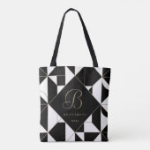 Geometrische zwarte, witte en gouden monogram brui tote bag (Achterkant)
