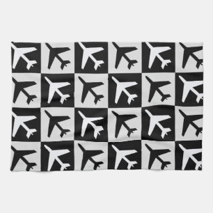 Geometrische zwarte witte luchtvaart jets vliegtui theedoek
