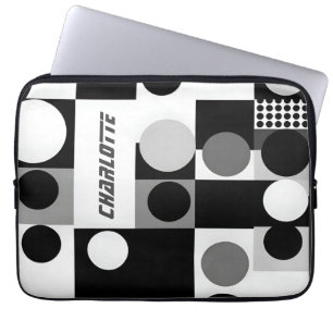 geometrische zwarte witte vormen patroon mod laptop sleeve