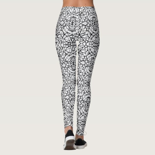 Geometrische zwarte witte vormgeving abstracte leg leggings (Achterkant)