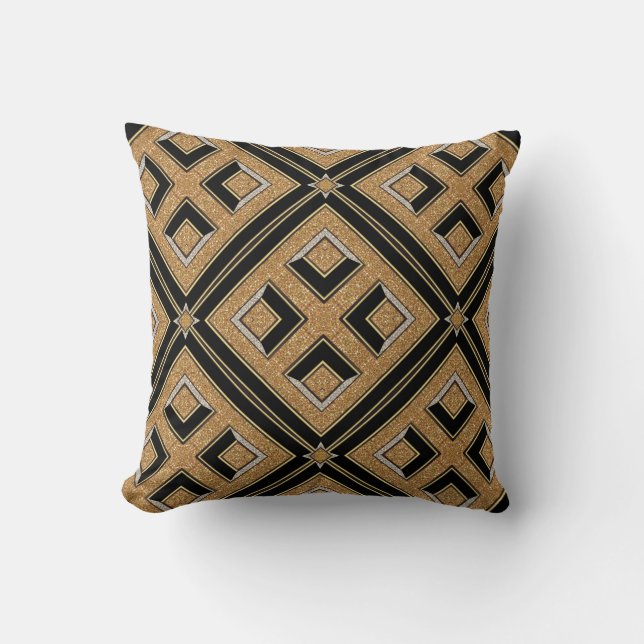 Geometry Art Deco Black Gold Cushion Pillow Kussen (Voorkant)
