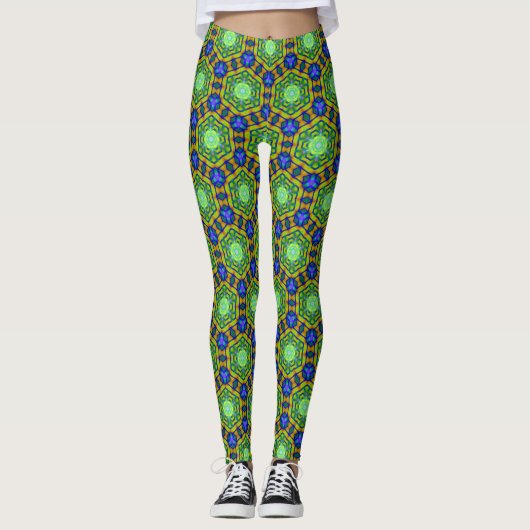 Geometry Blue Green Hexagon Vision Leggings (Voorkant)