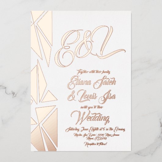 Geometry Blush Gouden Geperste Folie Uitnodiging (Voorkant)
