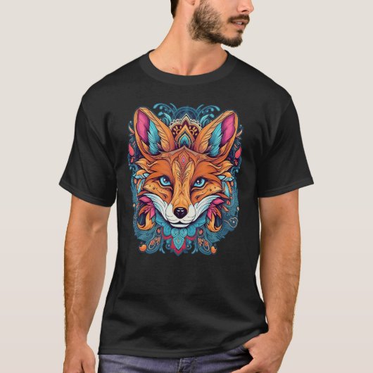Geometry Fox Mandala Art T-shirt (Voorkant)
