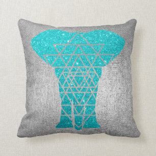 Geometry Gray Silver Ocean Glitter Elephant Kussen