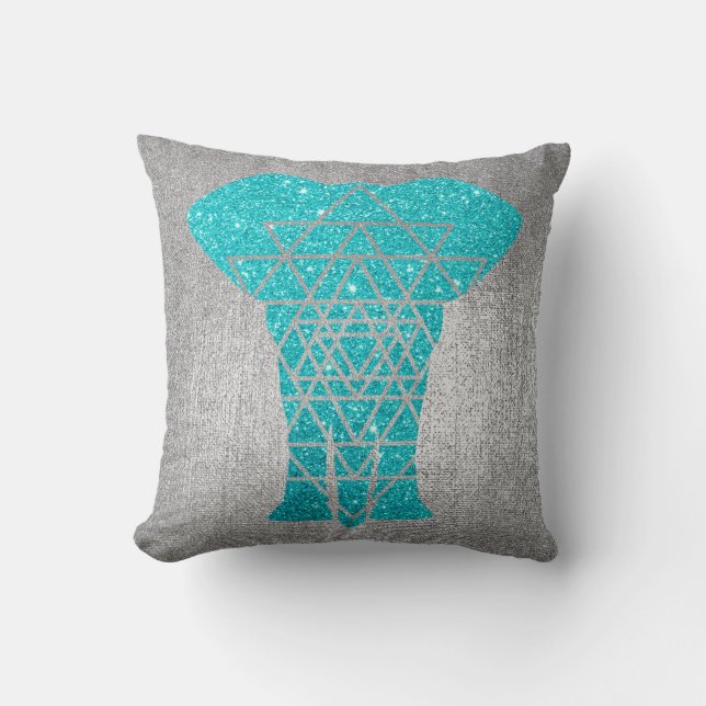 Geometry Grey Silver Ocean Glitter Elephant Kussen (Voorkant)