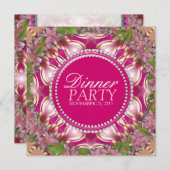 Geometry Pink Lilys Garden Dinner Party Invitation Kaart (Voorkant / Achterkant)
