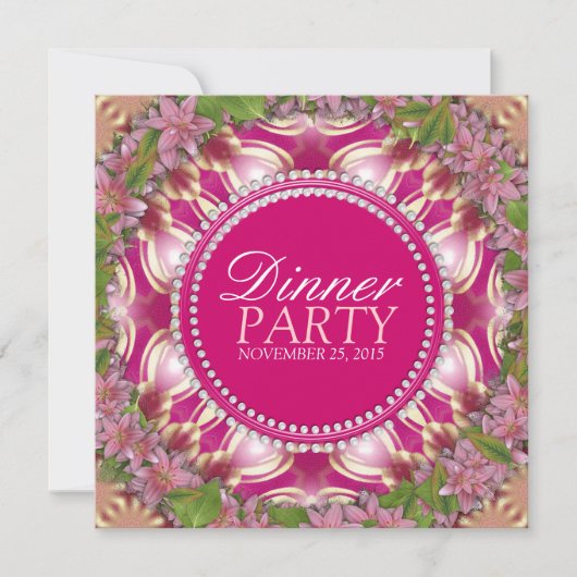 Geometry Pink Lilys Garden Dinner Party Invitation Kaart (Voorkant)