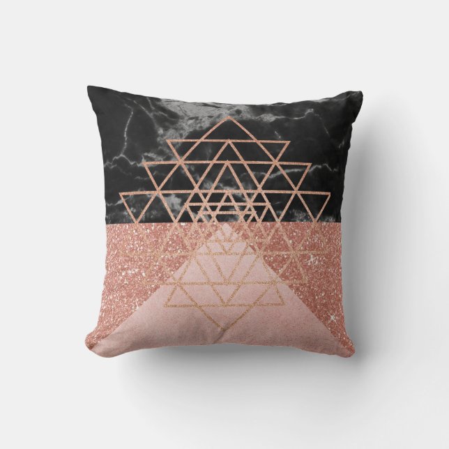 Geometry roze Rose Gold driehoek marmer Black Kussen (Voorkant)