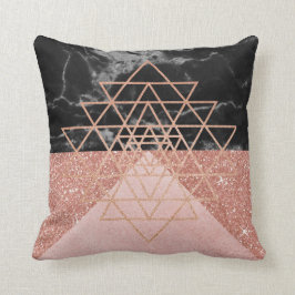 Geometry roze Rose Gold driehoek marmer Black Kussen