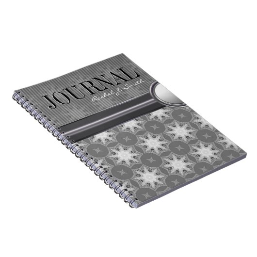 Geometry Silver White Snowflake Pattern Journal Notitieboek (Rechterzijde)