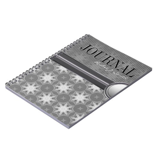 Geometry Silver White Snowflake Pattern Journal Notitieboek (Linkerzijde)
