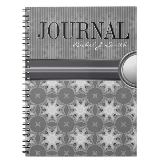 Geometry Silver White Snowflake Pattern Journal Notitieboek (Voorkant)
