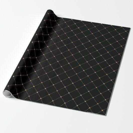 Geometry Stippen Grill Sepia Black Gold Squares Cadeaupapier (Uitgerold)
