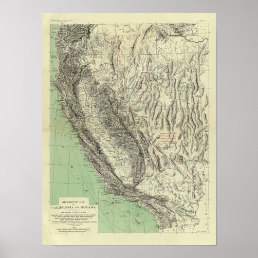 Geomorphic map, Californië, Nevada Poster (Voorkant)