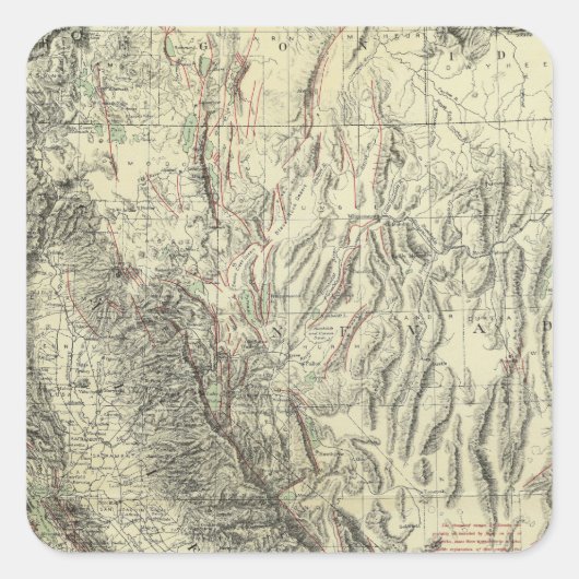 Geomorphic map, Californië, Nevada Vierkante Sticker (Voorkant)