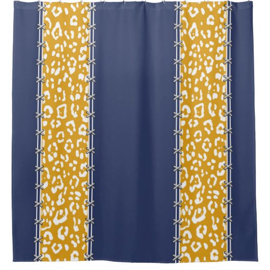 Geopard, blauw van de marine, wit, mosterdgeel, va douchegordijn (Voorkant)
