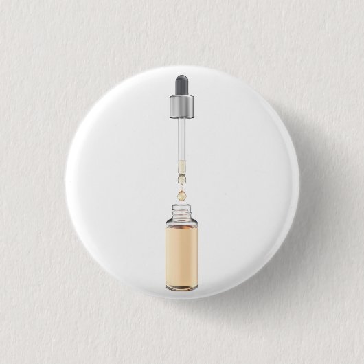 Geopende glazen druppelfles met pipet ronde button 3,2 cm (Voorkant)